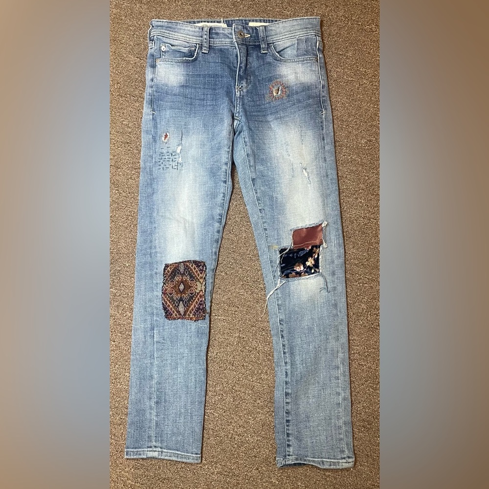 Anthropologie Pilcro denim patchwork jeans slim boyfriend Size 24 - Picture 4 of 8